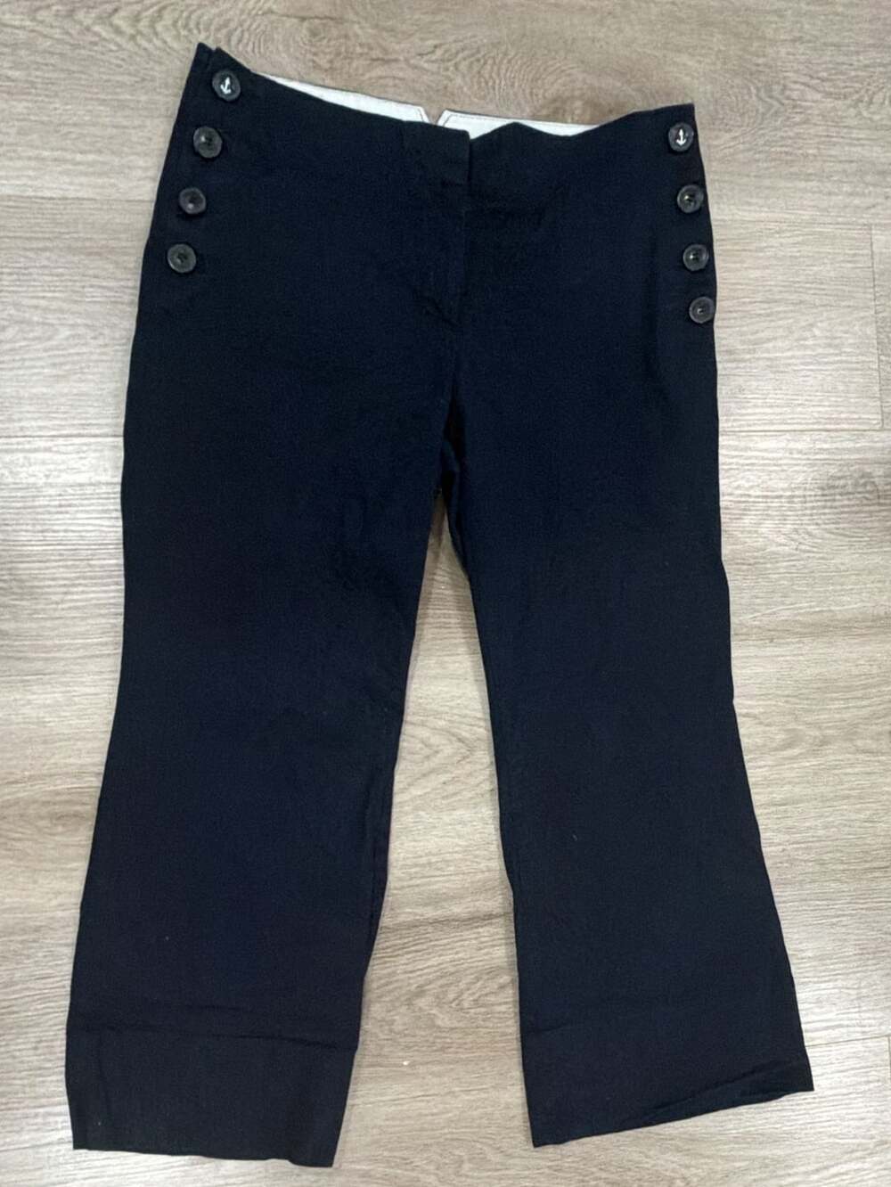 LOFT Julie Trouser Pants Size 8P Navy Blue Sailor Button Cropped